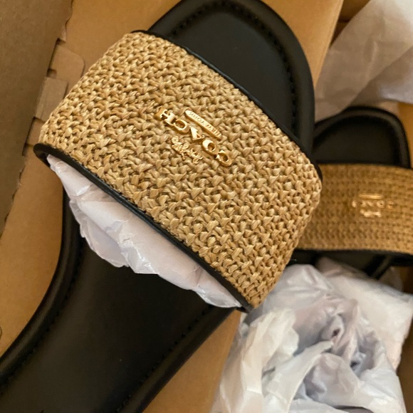 Coach Women's Black and Tan Woven Sandals - Picture 2 of 4